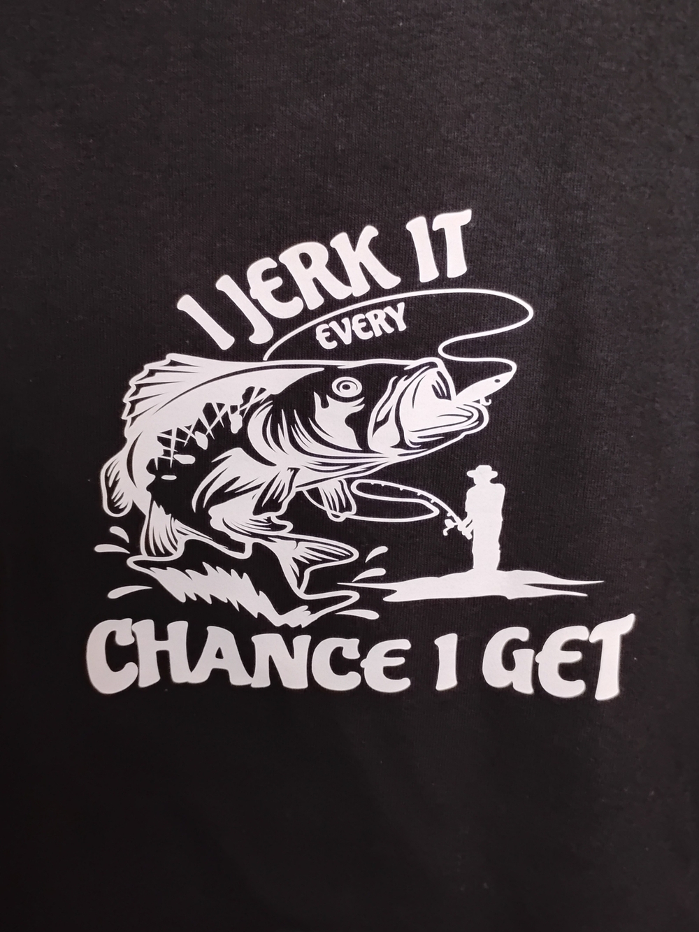 Gildan Black Tee with White Fishing Graphic - 'I Jerk It Every Chance I Get'